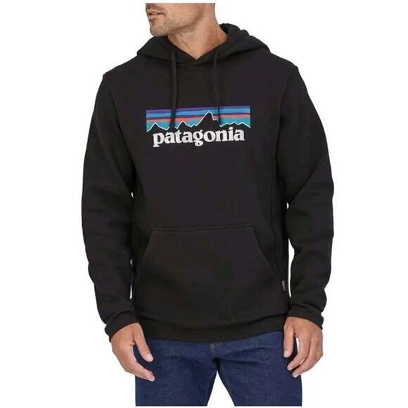 Patagonia Hoodie Jumper Medium Black Logo Graphic Uprisal Hoody Sweater - Picture 1 of 10